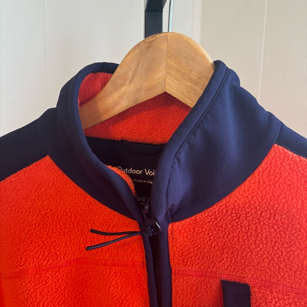Outdoor Voices Mens Medium Orange Blue Elbow Patch Full Zip Primo Fleece Jacket